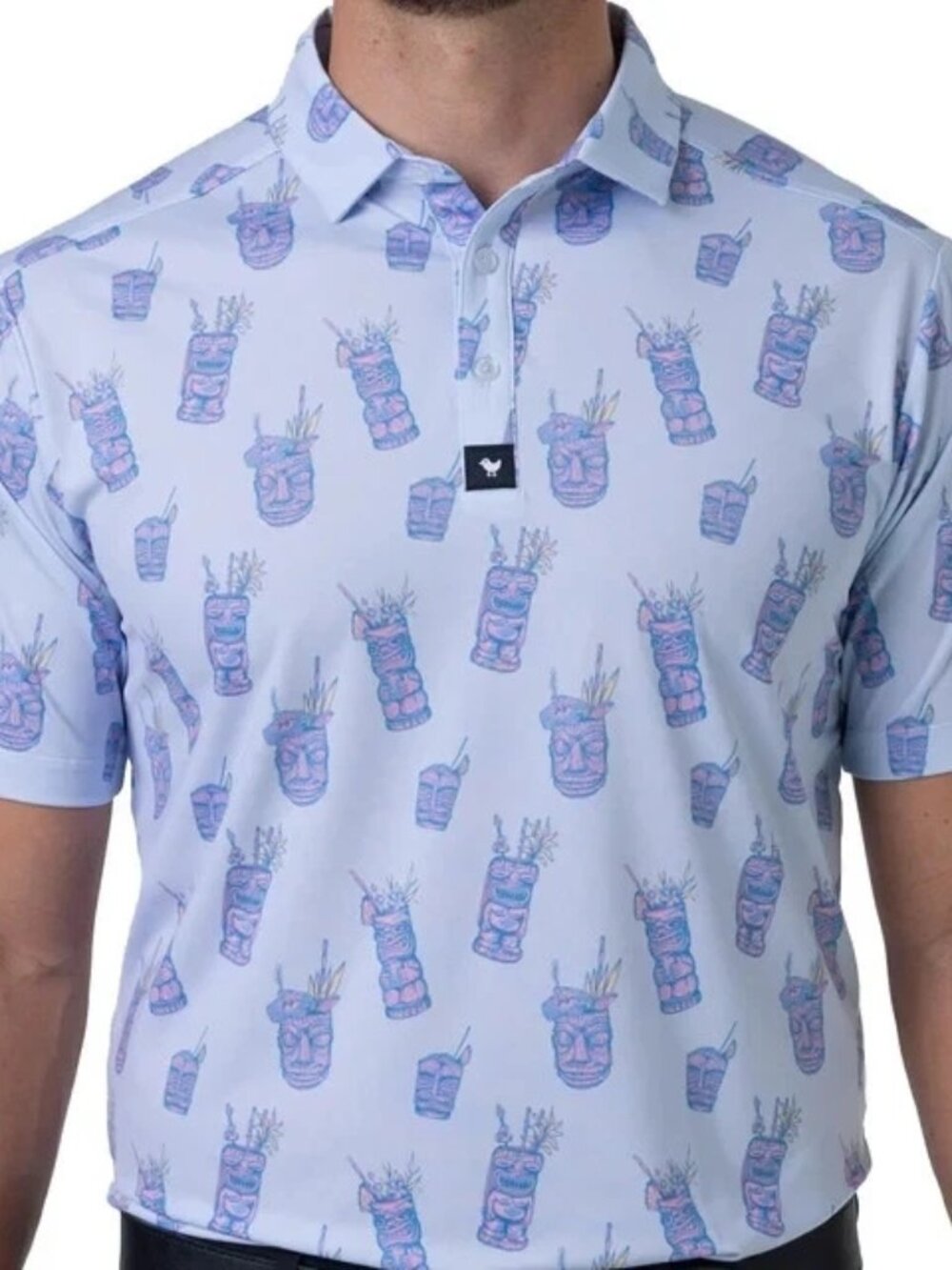 Bad Birdie Polo Shirt Men's Large Lets Get Tiki Performance Golf Blue Hawaiian